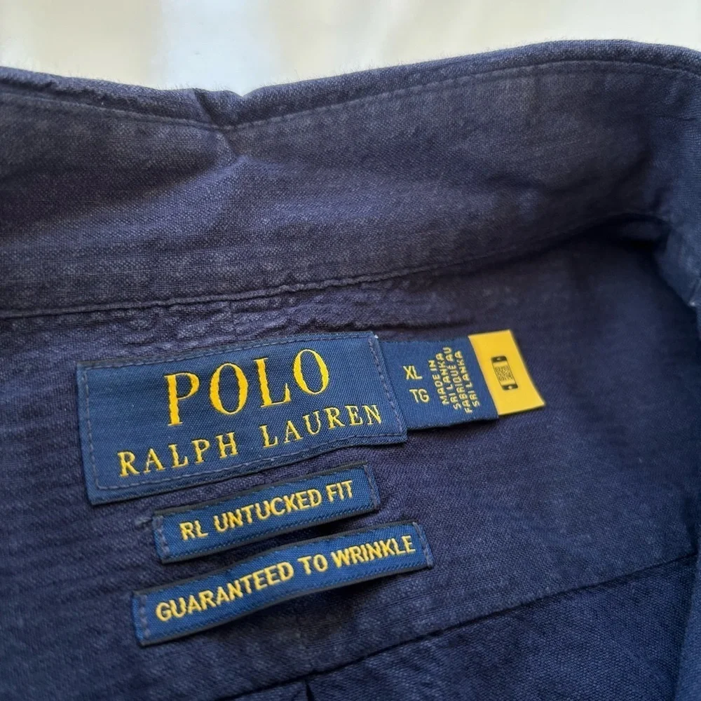 Polo Ralph Lauren Men's Navy Blue RL Prepster Classic Fit Seersucker Shirt LARGE